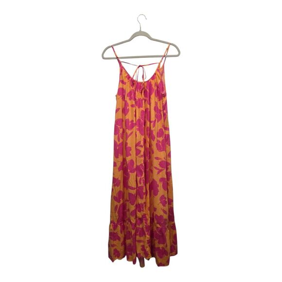 NWT Gap Beachy Pink Floral Print Tiered Cami Maxi Sundress Lightweight Dress, L - Picture 3 of 9